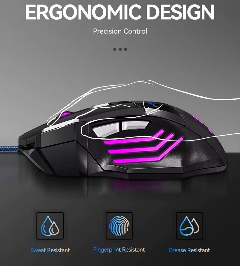 NexusClick RGB Gaming-Maus mit 7 Tasten, 2400 DPI, USB-Anschluss, Schwarz - Bild 5