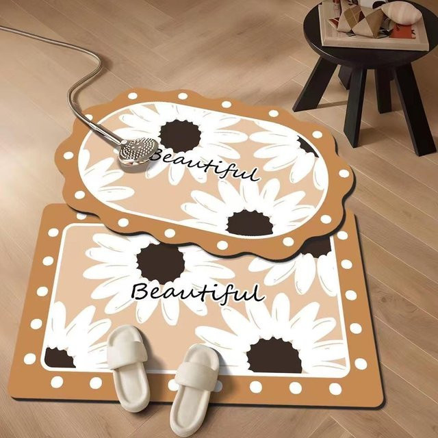 Dopamin Blumige Fußmatte für das Badezimmer, Saugfähig und Rutschfest, Farbe: Braun, B/T: 50 x 30 cm - Bild 1