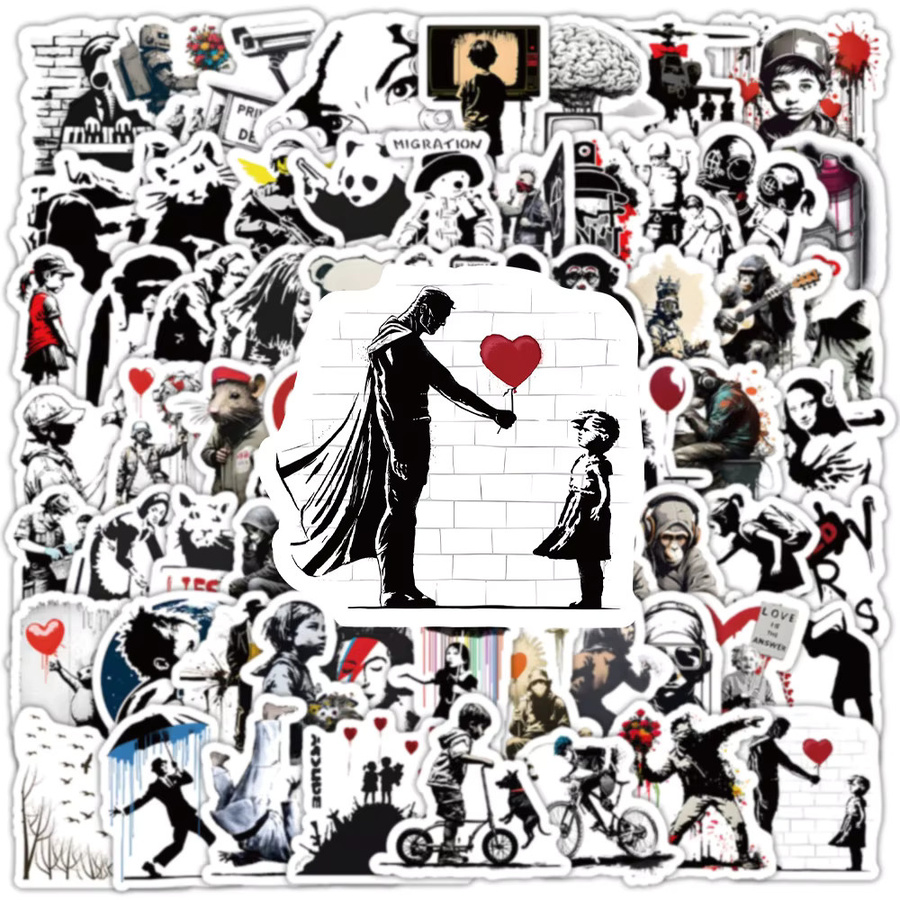 100 Stück Banksy Kunst Graffiti Aufkleber in Multicolour für Skateboard, Tassen, Koffer und Computer - Bild 4