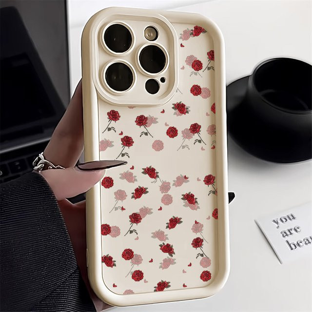 TUNEDEE Silikon Handyhülle mit Rosen-Design für iPhone 11 12 13 14 15 Pro Max XR XS X 7 8 Plus SE 2020 in Pink - Bild 1
