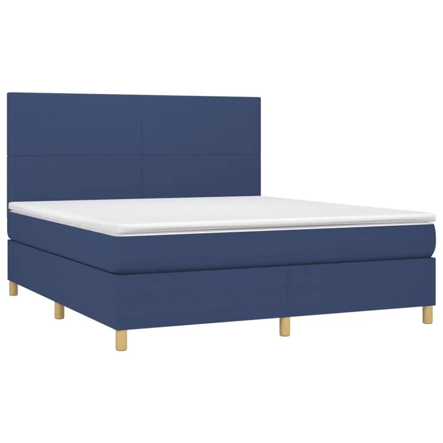 vidaXL Boxspringbett mit Matratze in Blau und Weiß, Hybridbett mit LED-Unterbettbeleuchtung und USB-Ladeport, Stoffbezug, B/T/H: 160 x 200 x 118 cm - Bild 2