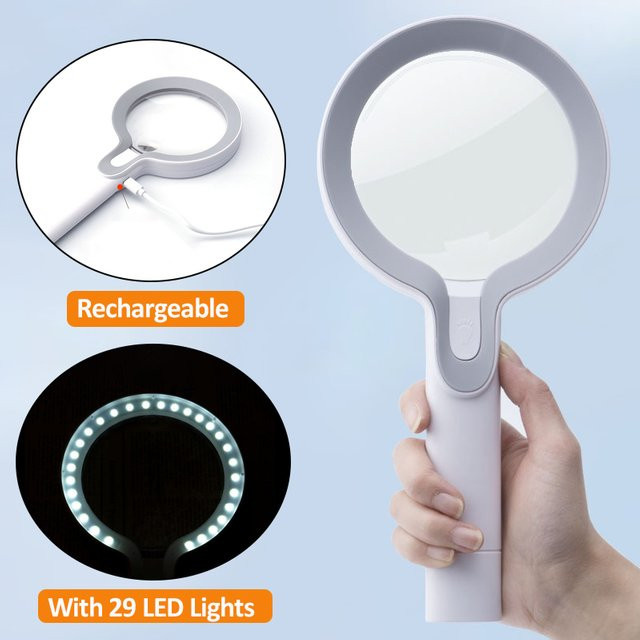 TELEHILL Handlupe 25x, mit 29 LED-Leuchten, USB-wiederaufladbar - Bild 1