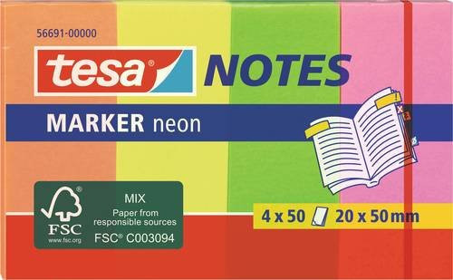 tesa Haftnotizen Marker Notes Multicolor in Orange, Gelb, Grün und Pink, 200 Blatt - Bild 1