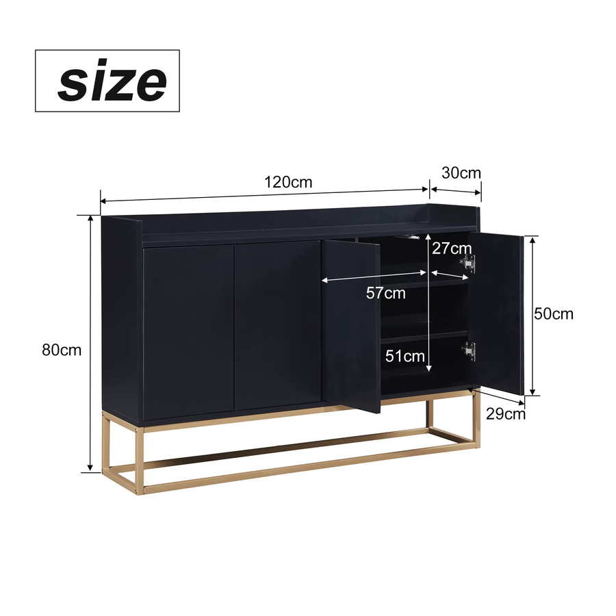 Anajqaqia Küchen-Sideboard Modernes Buffetschrank in Schwarz mit Metallbeinen, B/T/H: 120 x 30 x 80 cm - Bild 2