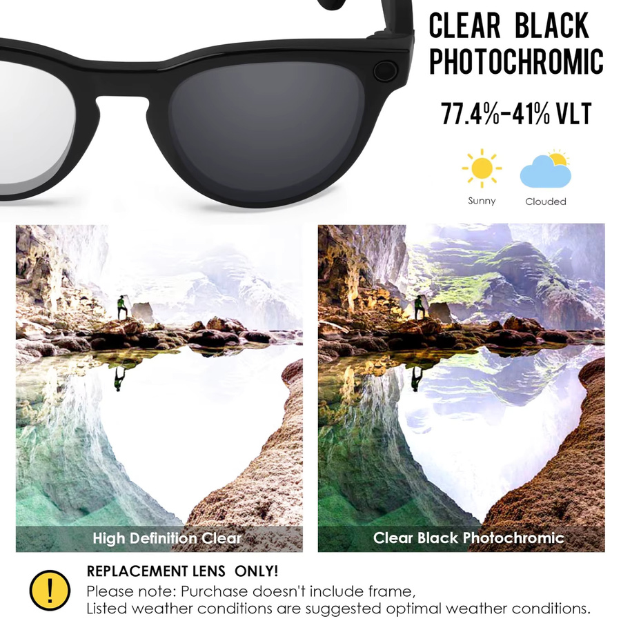 Ray-Ban Meta Headliner Ersatzgläser für AI Smart Glasses RW4009 RW4013 RW4009F RW4013F Photochrom und polarisiert in Schwarz und Blau - Bild 4