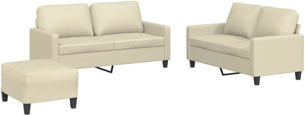 vidaXL 3-teilige Sofagarnitur in Creme mit 2 x 2-Sitzer-Sofas, 1 x Fußhocker und 4 Kissen aus Kunstleder