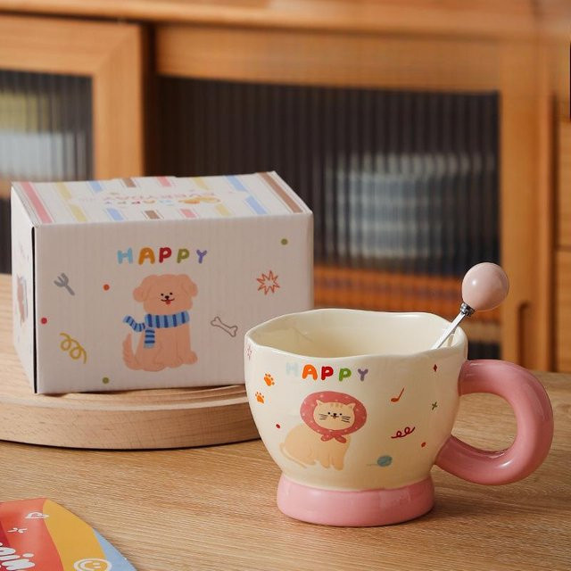 Keramiktasse mit Löffel und Deckel von Yiran toy 1, Niedliches Tier Design, 400 ml, Mehrfarbig - Bild 1