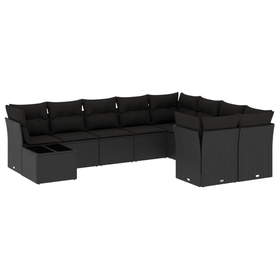 vidaXL 10-tlg Garten-Sofagarnitur aus Poly-Rattan in Schwarz mit Tisch und Polsterkissen - Bild 2
