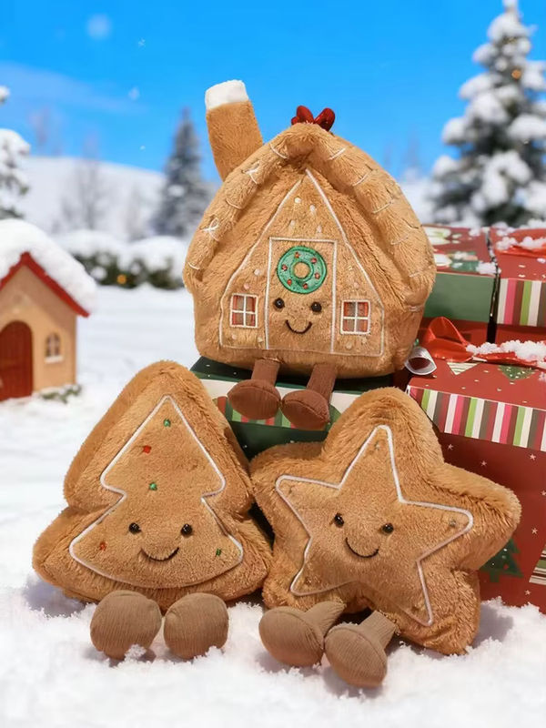 Festliche Weihnachtsdekoration Lebkuchenhaus als weiche Plüschpuppe in Braun - Bild 4