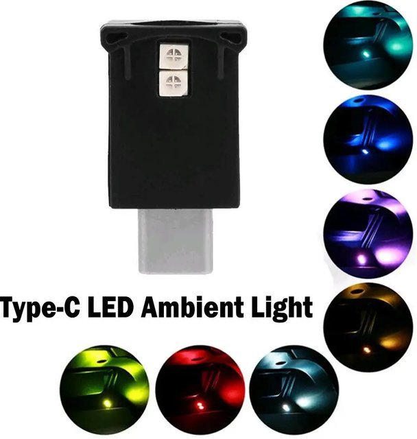 HOMEFISH LED Ambientelicht für das Auto mit USB-Typ-C Anschluss, RGB Dynamischer Farbverlauf in 8 Farben, Schwarz - Bild 1