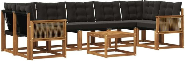 vidaXL Outdoor-Sofagarnitur in L-Form aus Akazienholz mit 8 Kissen in Natur und Schwarz - Bild 1