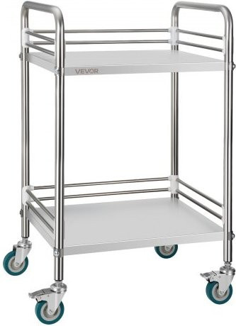 VEVOR Edelstahlwagen 2-stöckiger Rollwagen in Silber mit feststellbaren Rädern für Labor, Küche und medizinische Einrichtungen - Bild 1