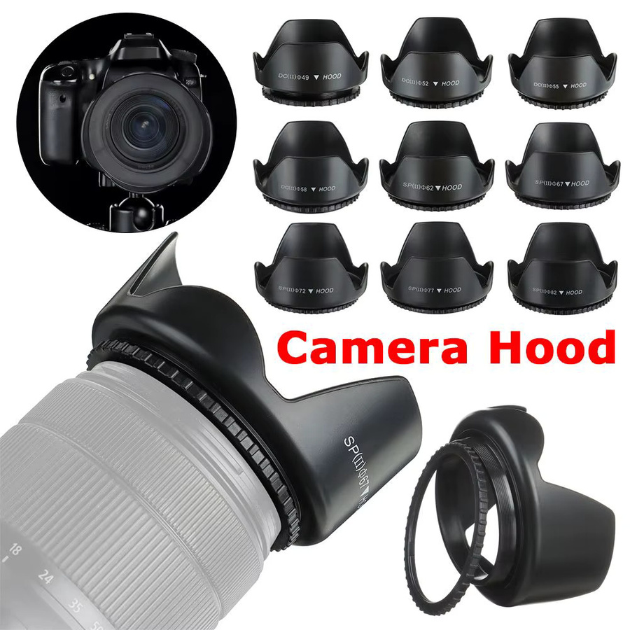 Verschraubbare Gegenlichtblende für Nikon Canon Sony Fuji Olympus DSLR-Kameras in Schwarz - Bild 3