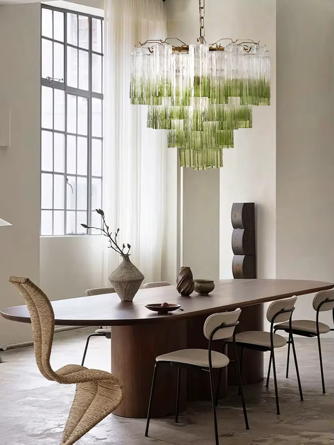 HomeLover Französischer Kronleuchter aus grünem Muranoglas mit Farbverlauf und Chrom-Details als Vintage-Hängelampe für Wohnzimmer, Flur oder Treppenhaus - Bild 3