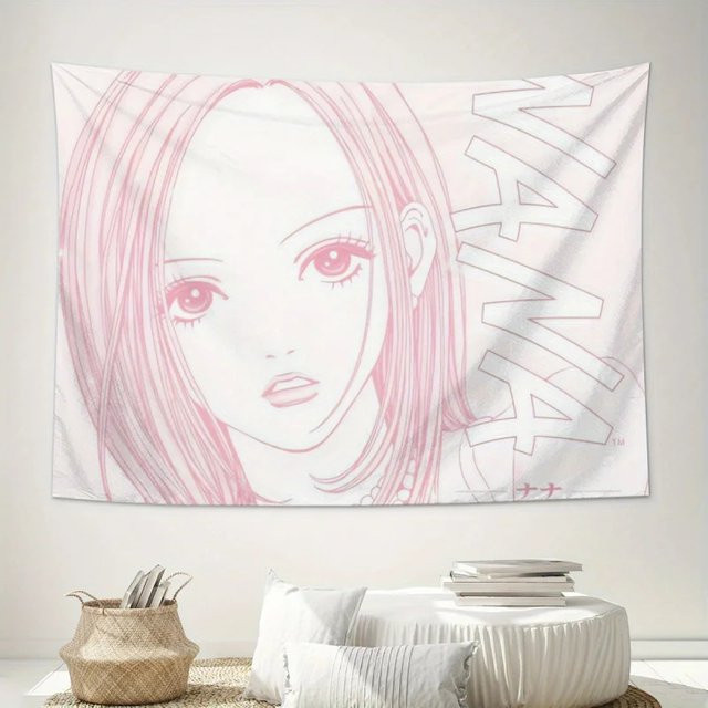 VIKAMA NANA Anime Wandteppich mit rosa Rosen und japanischem Mädchen Design, ästhetische Wandkunst für dein Schlafzimmer oder Wohnzimmer - Bild 1