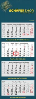 Schäfer Shop Select 4-Monatsplaner 2027 Wandkalender mit Datumsschieber, B: 33 cm, H: 90 cm - Bild 1