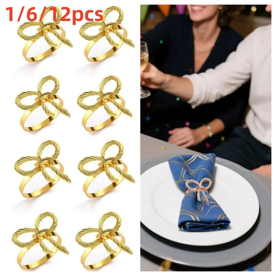 Elegante Schleifen Serviettenringe aus Metall in Gold und Silber für deine Tischdekoration zu Weihnachten oder Thanksgiving - Bild 2