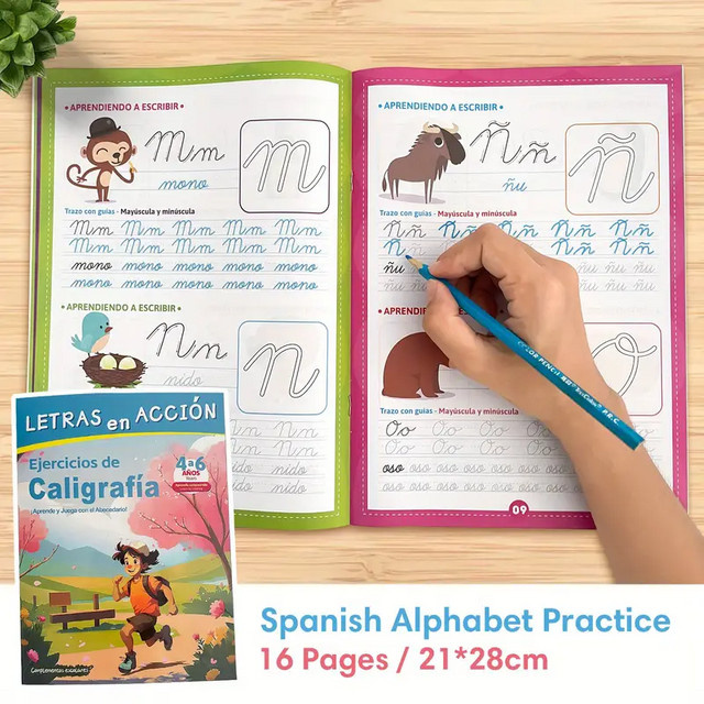 Art Farmer Schreiblernheft für spanische Kalligraphie und Schreibschrift mit Alphabet und Sight Words, 16 Seiten, Mehrfarbig - Bild 1