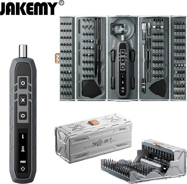JAKEMY 3,7 V 3-Gang-Elektroschrauber-Set mit 500 mAh Akku und Multi-Bit-Utility für Heimwerker - Bild 1