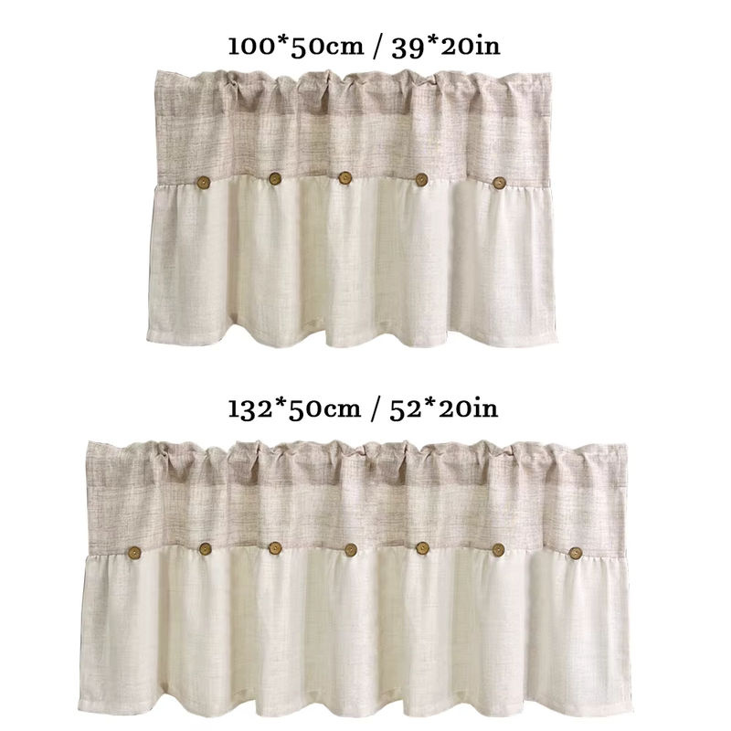 Beige halbtransparenter Leinen-Vorhang im Vintage-Design für Küche, Wohnzimmer oder Büro, Breite: 100 cm, Höhe: 50 cm - Bild 3