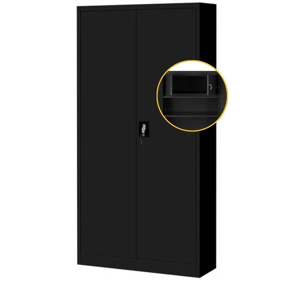 DELUKE Metallschrank Schwarz mit abschließbaren Türen und verstellbaren Regalböden H: 185 cm, B: 90 cm, T: 45 cm - Bild 2