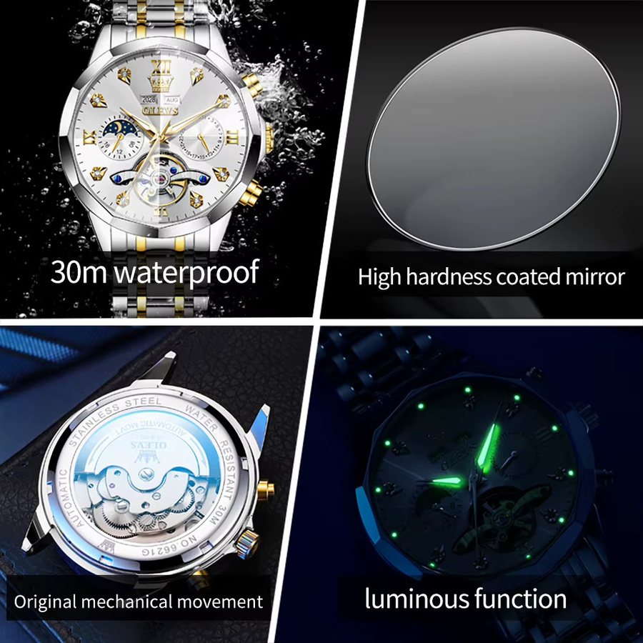 OLEVS Armbanduhr Automatik, Edelstahl, Bicolor, Herren - Bild 5