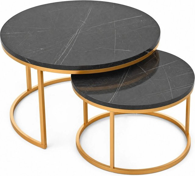 okwish Couchtisch 2er-Set aus MDF und Metall in Schwarz und Gold, modern und quadratisch, B/T/H: 87 x 87 x 13 cm - Bild 1