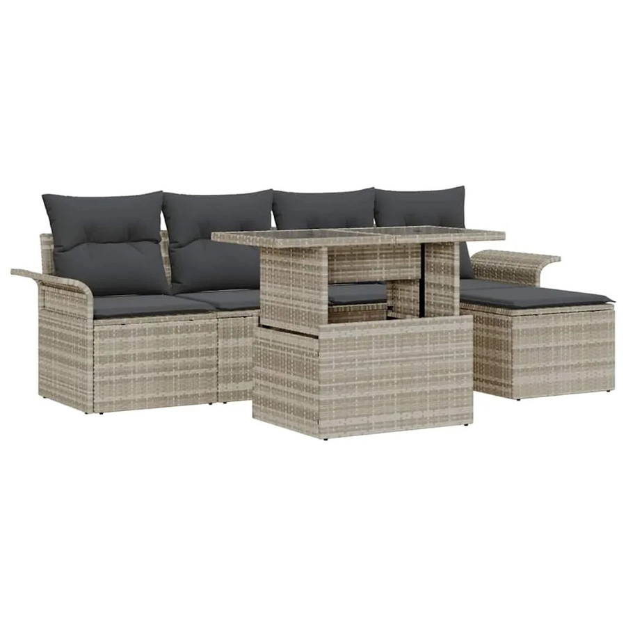vidaXL Garten-Sofa-Set 6-teilig aus Poly-Rattan in Hellgrau mit Kissen und pulverbeschichtetem Stahlgestell - Bild 2