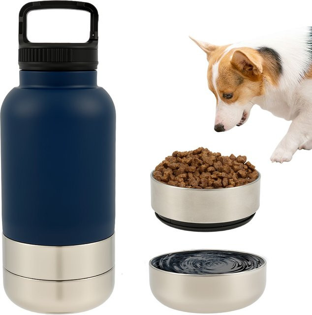 Willstar 3-in-1 Hundewasserflasche aus Edelstahl in Blau, isolierter Futterspender für unterwegs, B/T/H: 26,0 x 10,0 cm - Bild 1