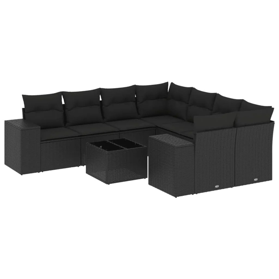 vidaXL 9-tlg Garten-Sofagarnitur in L-Form aus schwarzem Poly-Rattan mit Kissen und pulverbeschichtetem Stahlgestell - Bild 2