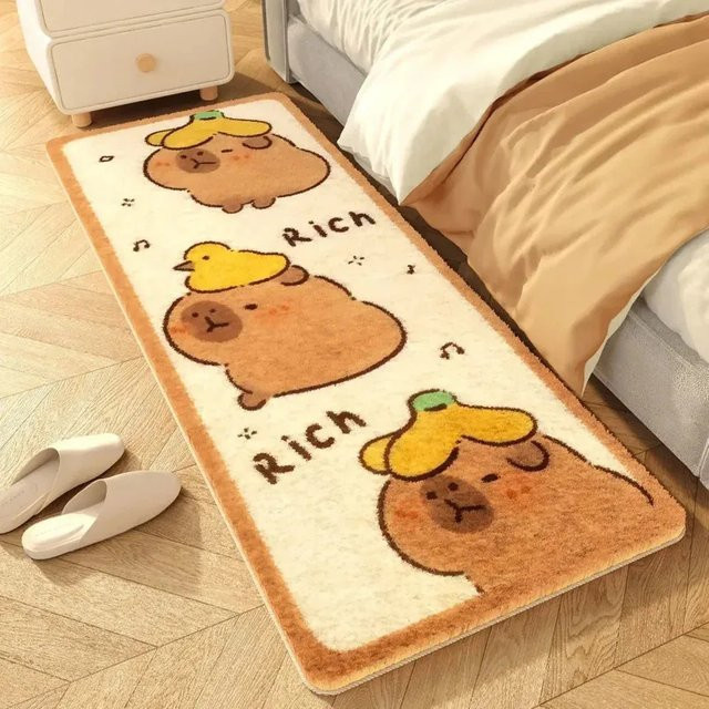 VIKAMA Capybara Teppich, rutschfester und waschbarer Plüsch-Teppich in Mehrfarbig für Schlafzimmer und Wohnzimmer - Bild 1