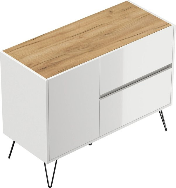 Posseik Sideboard Industrial S in Weiß Eiche mit 2 Schubladen und 1 Tür - Bild 1