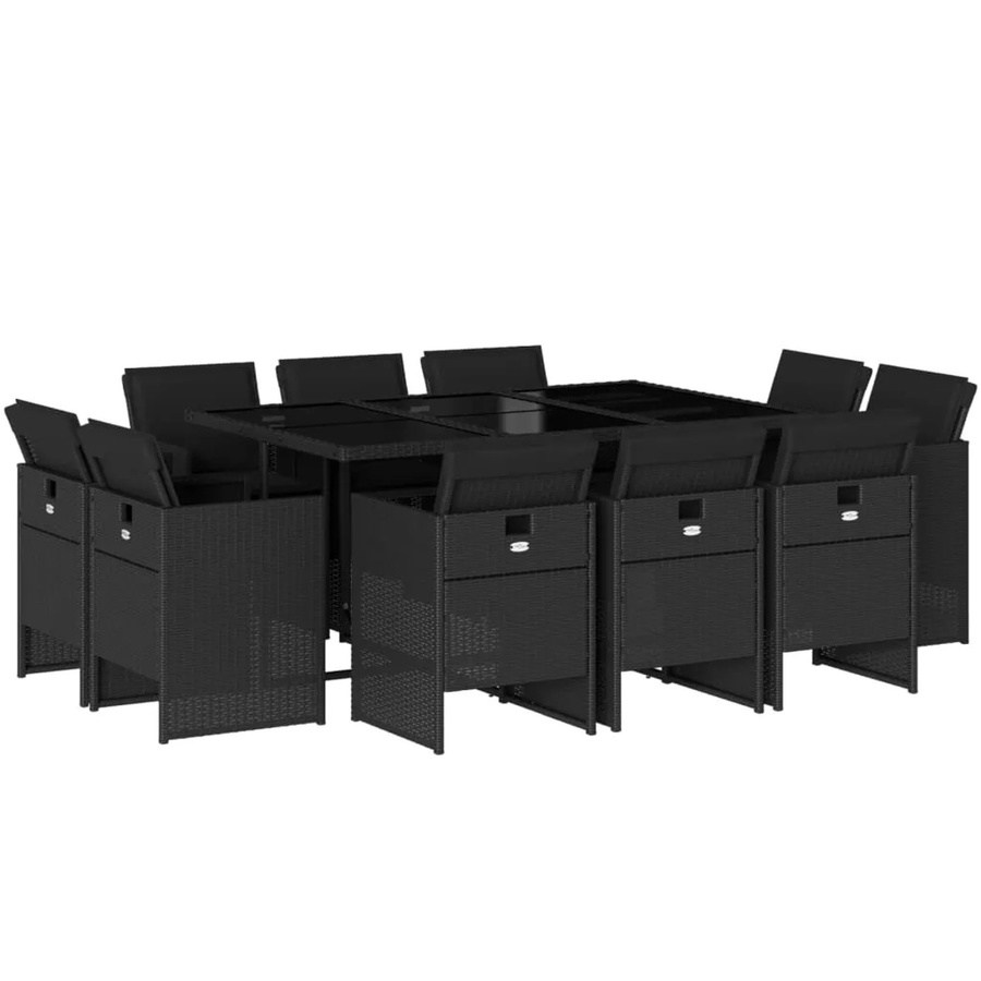 vidaXL 11-teilige Garten-Essgruppe aus Poly-Rattan in Schwarz mit Kissen und Hartglas-Tischplatte - Bild 2