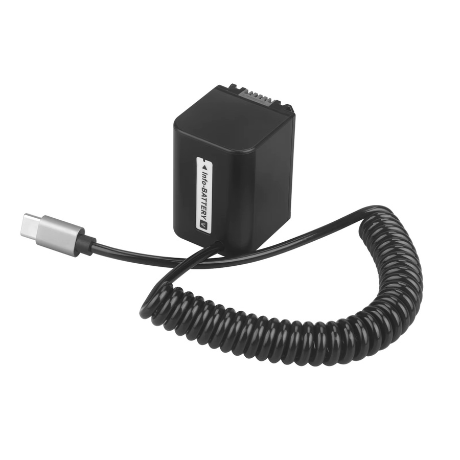 Sony USB-C Dummy-Akku Power Adapter mit Spiralkabel für Sony DVD SR HC Kameras, Licht und Monitore, Schwarz - Bild 2