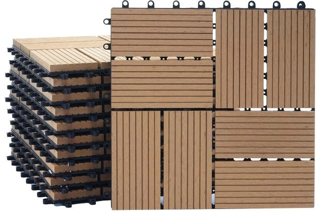 BERLINLODGE WPC Bodenfliesen Set 11 Stück in Teak Holzoptik für Balkon und Terrasse, B/B: 30 x 30 cm, Farbe: Braun - Bild 1