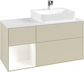 Villeroy & Boch Finion Waschtischunterschrank mit Abdeckplatte und Regal links in Weiß lackiert, Breite: 120 cm - Bild 1