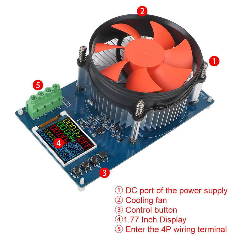 NICEYARD Digitaler Analysator Elektronische Last 150 W 10 A DC-Batteriewerkzeuge 4-Draht-Lithium-Batterietester Einstellbares Prüfmodul mit US-Stecker in Grün - Bild 2