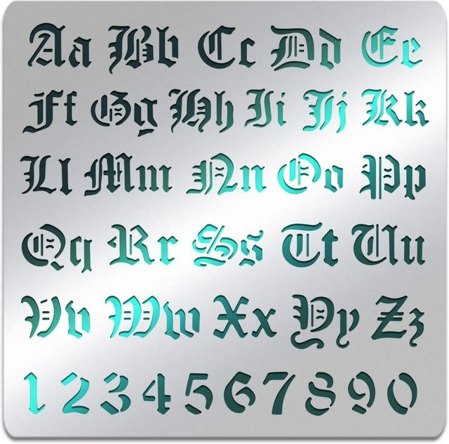 Gothic Alphabet und Zahlen Schablone zum Malen und Gravieren für Holz oder Leder, 15,6 x 15,6 cm - Bild 1