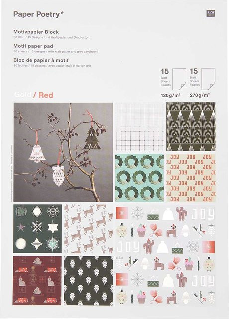 Rico Design Paper Poetry Motivpapierblock I love Christmas, 30 Blatt, A4, Multicolor (Rot, Grün, Gold) - Bild 1