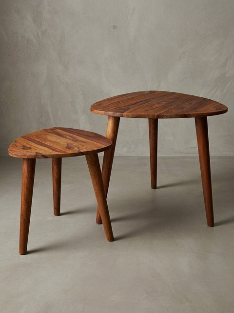 KADIMA DESIGN Beistelltisch Set aus Massivholz in Braun im Landhausstil, 2-teilig mit Nesting-Funktion, Höhe: 60 cm, Höhe: 54 cm - Bild 1
