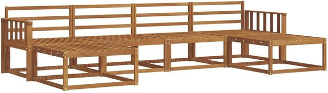 vidaXL Outdoor-Sofagarnitur aus Massivholz Akazie in Braun, 6-teiliges L-Shape Set mit Armlehnen und Hockern - Bild 1