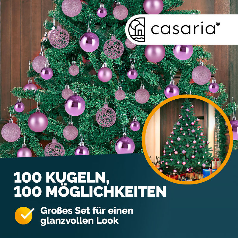 CASARIA Weihnachtskugeln Rosa 100-teiliges Set aus Kunststoff für die Weihnachtsdekoration - Bild 2