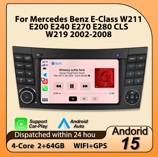 MEKEDE Autoradio mit Carplay und GPS für Mercedes Benz E-Klasse W211 und W219 in Schwarz - Bild 1