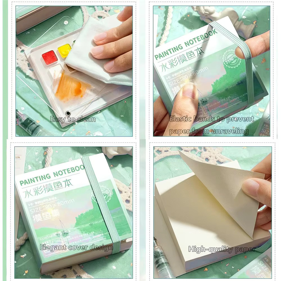 Tragbares Mini-Aquarell-Skizzenbuch mit Farbtablett in Lila, 50 Blatt mit mitteldickem Papier für unterwegs - Bild 3