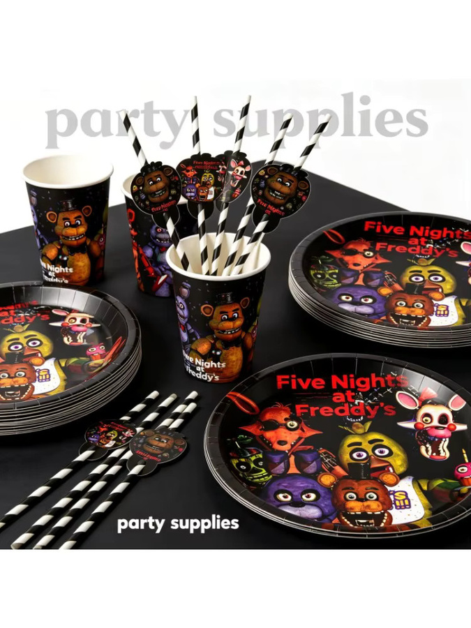 Five Nights at Freddy's Geburtstagsparty-Dekoration, Teller, Becher, Strohhalm, Tischdecke, Einweggeschirr, Banner - Bild 5