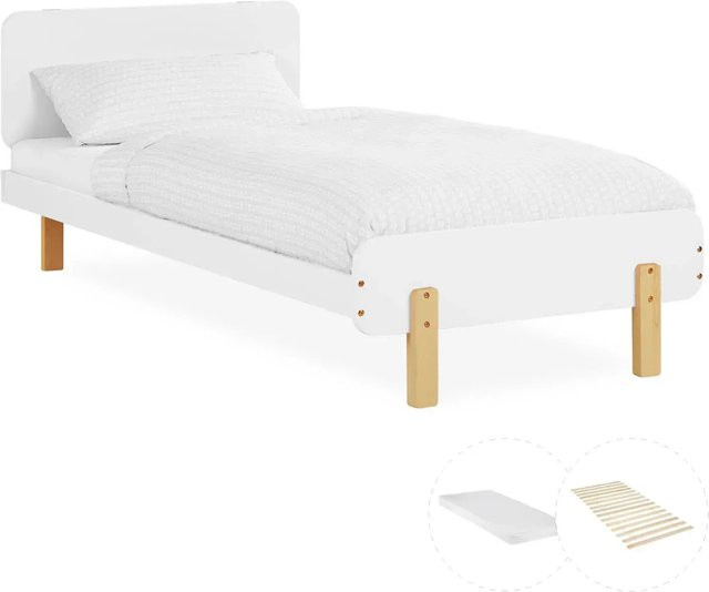 Homestyle4u Kinderbett in Weiß mit Lattenrost und Matratze aus Kiefernholz im skandinavischen Design, B/T/H: 90 x 200 x 76,5 cm - Bild 1