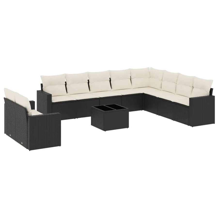 vidaXL 11-tlg Garten-Sofagarnitur aus Poly-Rattan mit Kissen, Schwarz - Bild 2