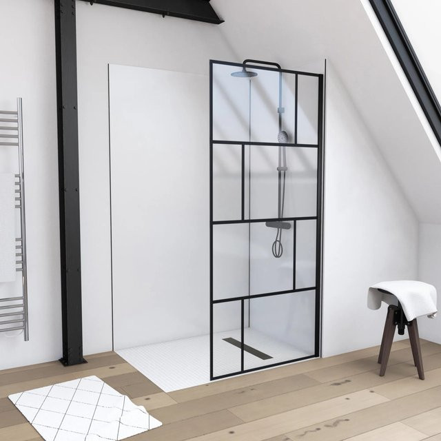 Aurlane Duschwand Walk-In Bricks in Schwarz und Transparent, B: 90 cm, H: 195 cm - Bild 1