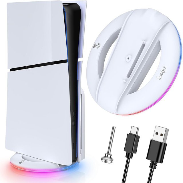 IPEGA Vertikaler RGB Basisständer für PS5 Slim Konsole (Disc und Digital) in Schwarz und Weiß mit 14 Lichtmodi - Bild 1