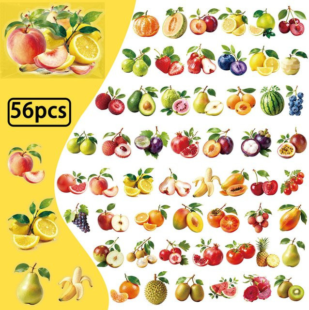 56 Stück realistische transparente PET-Aufkleber mit Früchten von RecordingYourLife Store in Multicolour zum Basteln und für Schreibwaren - Bild 1